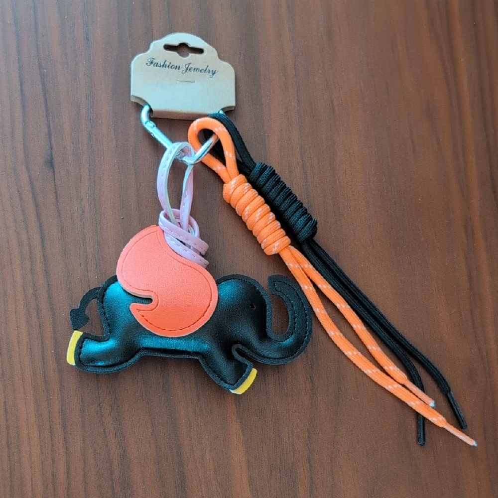 Fashion Jewelry Black and Orange Elephant Bag Charm